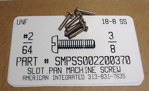#2-64X3/8 PAN HEAD SLOTTED MACHINE SCREW 18-8 STAINLESS STEEL