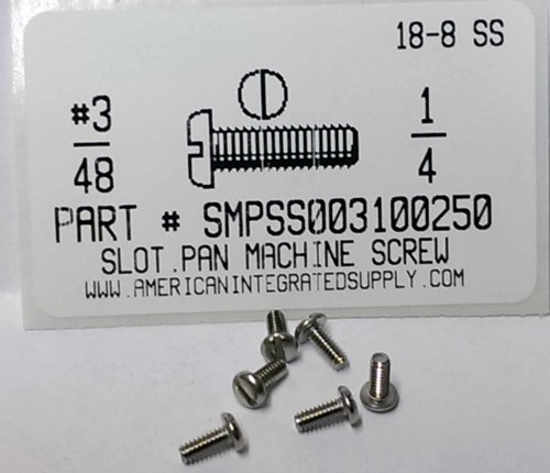 #3-48X1/4 PAN HEAD SLOTTED MACHINE SCREW 18-8 STAINLESS STEEL