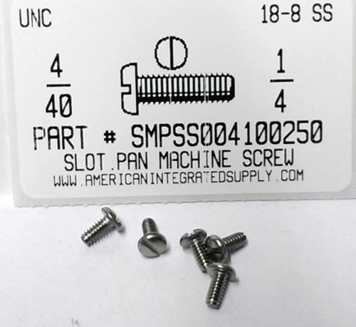 #4-40X1/4 PAN HEAD SLOTTED MACHINE SCREW 18-8 STAINLESS STEEL