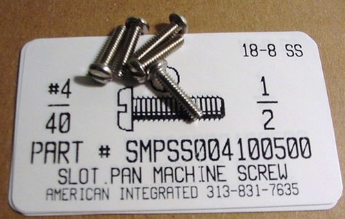 #4-40X1/2 PAN HEAD SLOTTED MACHINE SCREW 18-8 STAINLESS STEEL