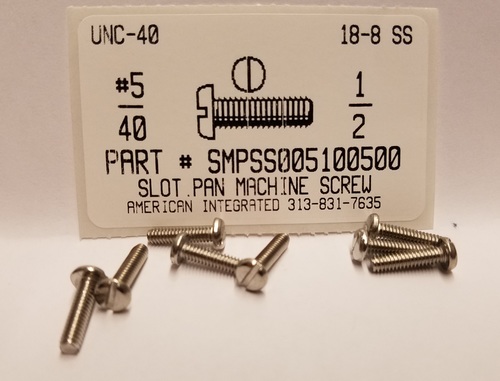 #5-40X1/2 PAN HEAD SLOTTED MACHINE SCREW 18-8 STAINLESS STEEL