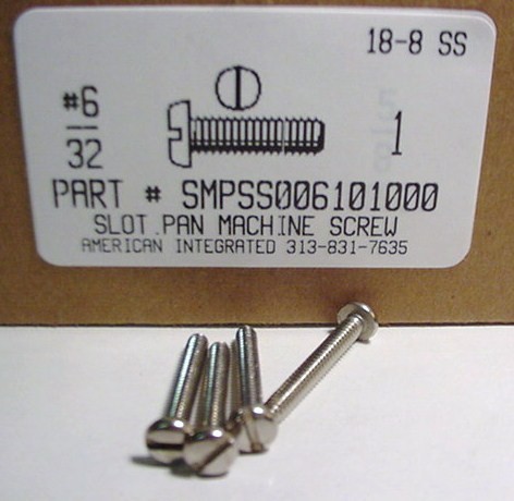 #6-32X1 PAN HEAD SLOTTED MACHINE SCREW 18-8 STAINLESS STEEL