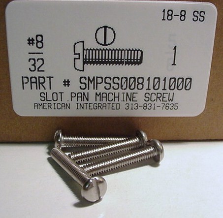#8-32X1 PAN HEAD SLOTTED MACHINE SCREW 18-8 STAINLESS STEEL