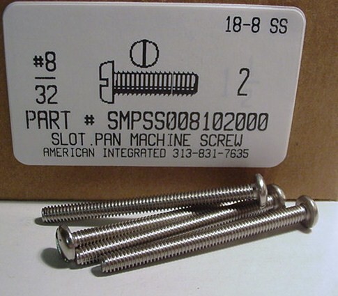 #8-32X2 PAN HEAD SLOTTED MACHINE SCREW 18-8 STAINLESS STEEL