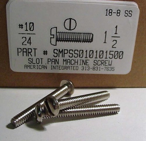 #10-24X1-1/2 PAN HEAD SLOTTED MACHINE SCREW 18-8 STAINLESS STEEL