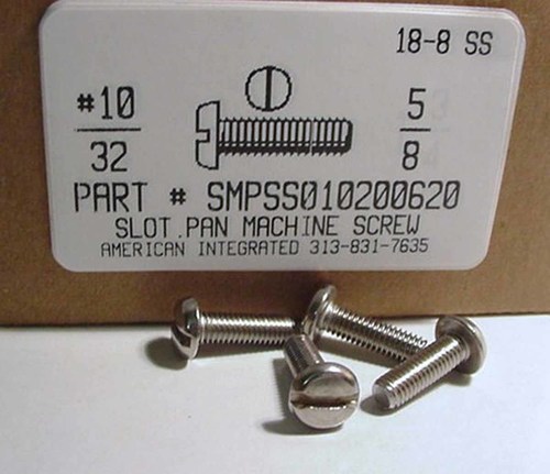 #10-32X5/8 PAN HEAD SLOTTED MACHINE SCREW 18-8 STAINLESS STEEL