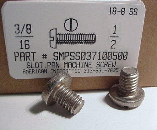 3/8-16X1/2 PAN HEAD SLOTTED MACHINE SCREW 18-8 STAINLESS STEEL