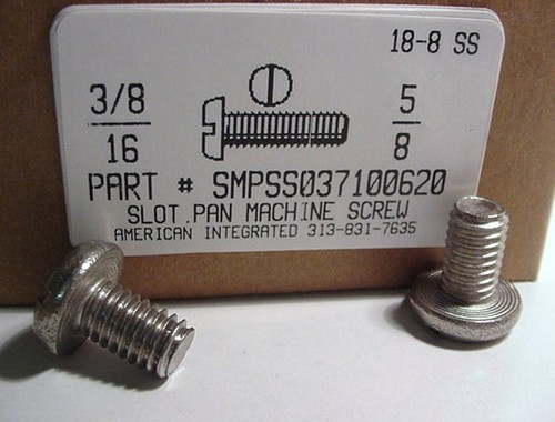 3/8-16X5/8 PAN HEAD SLOTTED MACHINE SCREW 18-8 STAINLESS STEEL