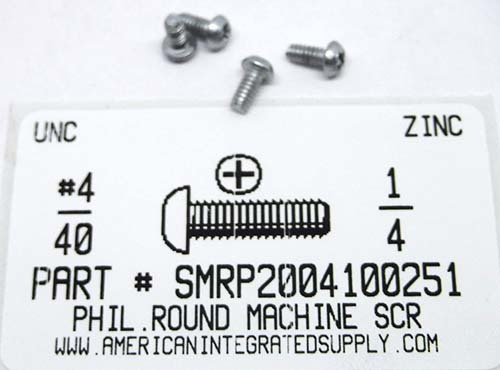 #4-40X1/4 ROUND HEAD PHILLIPS MACHINE SCREW STEEL ZINC PLATED