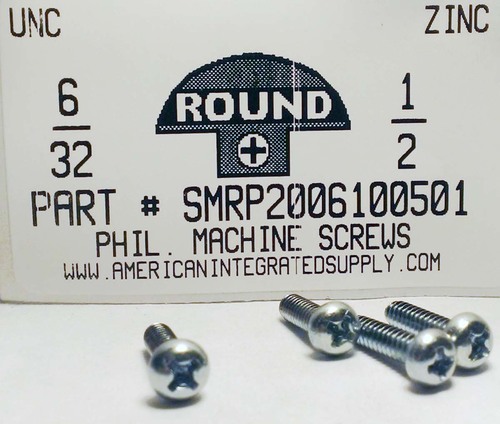#6-32X1/2 ROUND HEAD PHILLIPS MACHINE SCREW STEEL ZINC PLATED