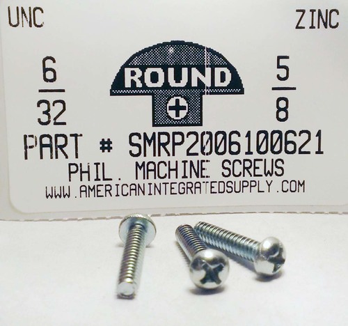 #6-32X5/8 ROUND HEAD PHILLIPS MACHINE SCREW STEEL ZINC PLATED