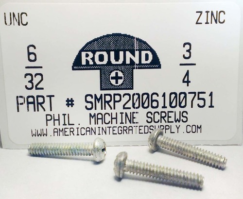#6-32X3/4 ROUND HEAD PHILLIPS MACHINE SCREW STEEL ZINC PLATED