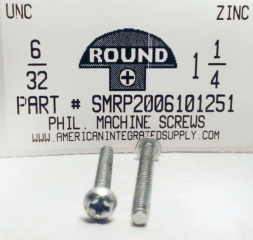 #6-32X1-1/4 ROUND HEAD PHILLIPS MACHINE SCREW STEEL ZINC PLATED