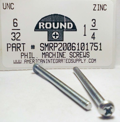 #6-32X1-3/4 ROUND HEAD PHILLIPS MACHINE SCREW STEEL ZINC PLATED