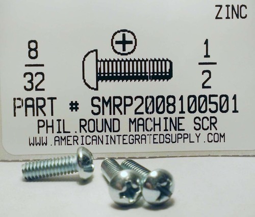 #8-32X1/2 ROUND HEAD PHILLIPS MACHINE SCREW STEEL ZINC PLATED