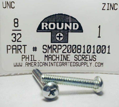 #8-32X1 ROUND HEAD PHILLIPS MACHINE SCREW STEEL ZINC PLATED