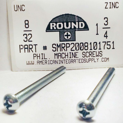 #8-32X1-3/4 ROUND HEAD PHILLIPS MACHINE SCREW STEEL ZINC PLATED