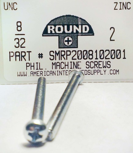 #8-32X2 ROUND HEAD PHILLIPS MACHINE SCREW STEEL ZINC PLATED