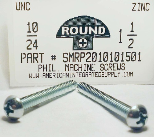 #10-24X1-1/2 ROUND HEAD PHILLIPS MACHINE SCREW STEEL ZINC PLATED