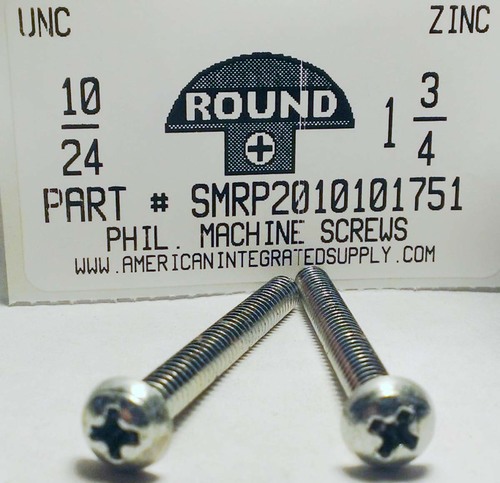 #10-24X1-3/4 ROUND HEAD PHILLIPS MACHINE SCREW STEEL ZINC PLATED