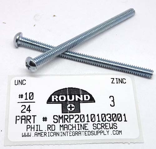 #10-24X3 ROUND HEAD PHILLIPS MACHINE SCREW STEEL ZINC PLATED