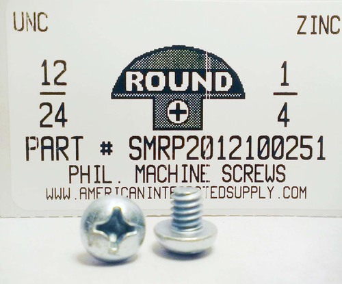 #12-24X1/4 ROUND HEAD PHILLIPS MACHINE SCREW STEEL ZINC PLATED
