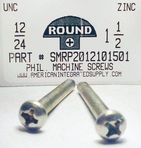 #12-24X1-1/2 ROUND HEAD PHILLIPS MACHINE SCREW STEEL ZINC PLATED