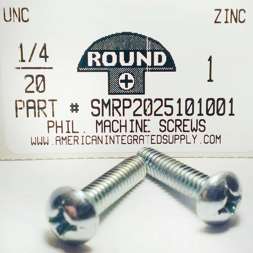 1/4-20X1 ROUND HEAD PHILLIPS MACHINE SCREW STEEL ZINC PLATED