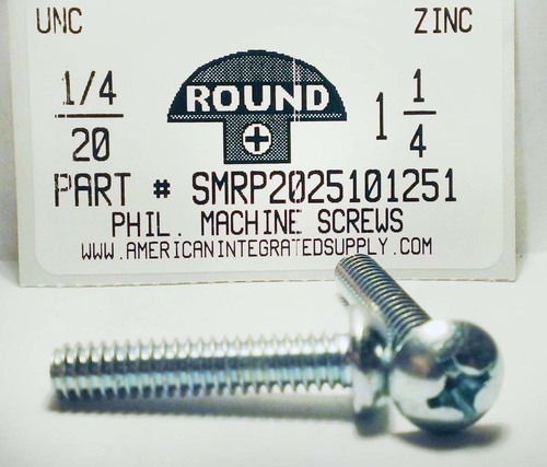 1/4-20X1-1/4 ROUND HEAD PHILLIPS MACHINE SCREW STEEL ZINC PLATED