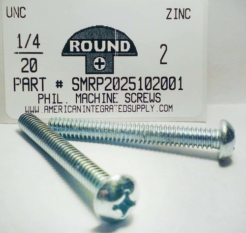 1/4-20X2 ROUND HEAD PHILLIPS MACHINE SCREW STEEL ZINC PLATED