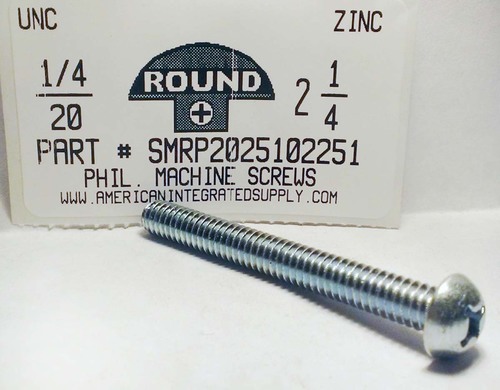 1/4-20X2-1/4 ROUND HEAD PHILLIPS MACHINE SCREW STEEL ZINC PLATED