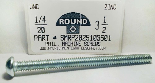 1/4-20X3-1/2 ROUND HEAD PHILLIPS MACHINE SCREW STEEL ZINC PLATED