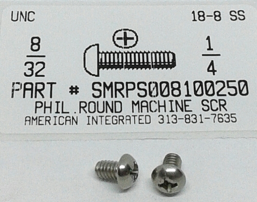 #8-32X1/4 ROUND HEAD PHILLIPS MACHINE SCREW 18-8 STAINLESS STEEL