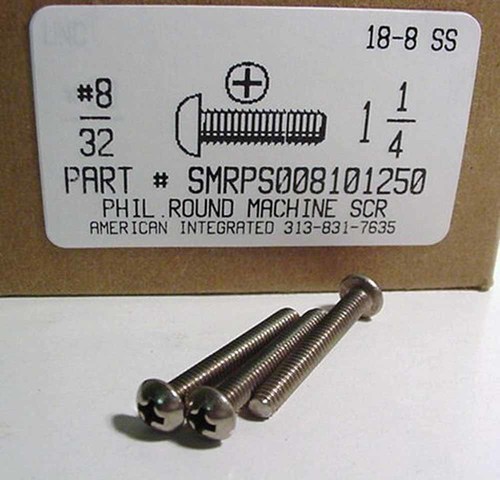 #8-32X1-1/4 ROUND HEAD PHILLIPS MACHINE SCREW 18-8 STAINLESS STEEL