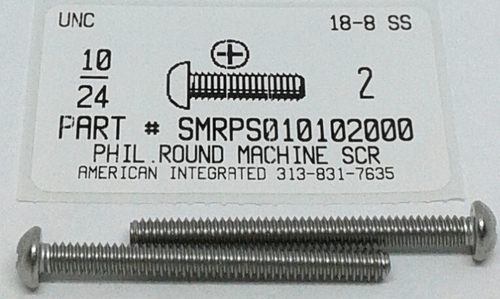 #10-24X2 ROUND HEAD PHILLIPS MACHINE SCREW 18-8 STAINLESS STEEL