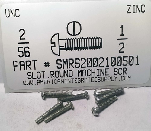 #2-56X1/2 ROUND HEAD SLOTTED MACHINE SCREW STEEL ZINC PLATED