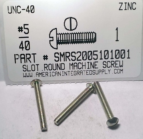 #5-40X1 ROUND HEAD SLOTTED MACHINE SCREW STEEL ZINC PLATED