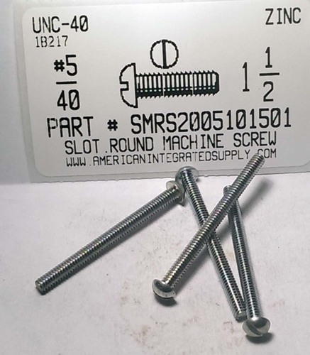 #5-40X1-1/2 ROUND HEAD SLOTTED MACHINE SCREW STEEL ZINC PLATED