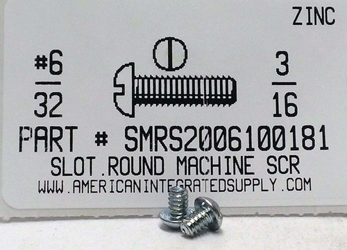 #6-32X3/16 ROUND HEAD SLOTTED MACHINE SCREW STEEL ZINC PLATED