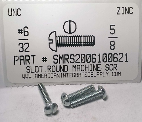 #6-32X5/8 ROUND HEAD SLOTTED MACHINE SCREW STEEL ZINC PLATED