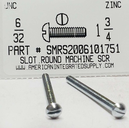 #6-32X1-3/4 ROUND HEAD SLOTTED MACHINE SCREW STEEL ZINC PLATED