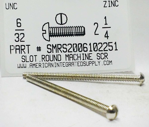 #6-32X2-1/4 ROUND HEAD SLOTTED MACHINE SCREW STEEL ZINC PLATED
