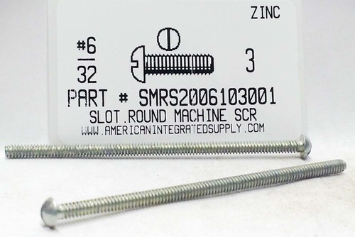 #6-32X3 ROUND HEAD SLOTTED MACHINE SCREW STEEL ZINC PLATED