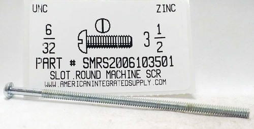 #6-32X3-1/2 ROUND HEAD SLOTTED MACHINE SCREW STEEL ZINC PLATED