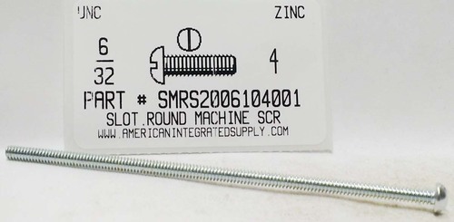 #6-32X4 ROUND HEAD SLOTTED MACHINE SCREW STEEL ZINC PLATED