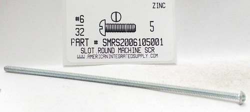 #6-32X5 ROUND HEAD SLOTTED MACHINE SCREW STEEL ZINC PLATED
