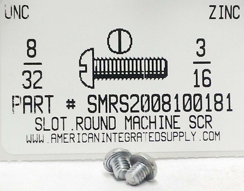 #8-32X3/16 ROUND HEAD SLOTTED MACHINE SCREW STEEL ZINC PLATED