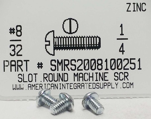 #8-32X1/4 ROUND HEAD SLOTTED MACHINE SCREW STEEL ZINC PLATED