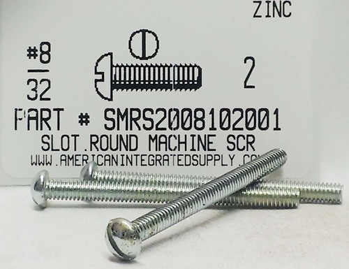 #8-32X2 ROUND HEAD SLOTTED MACHINE SCREW STEEL ZINC PLATED
