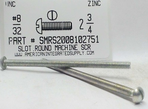 #8-32X2-3/4 ROUND HEAD SLOTTED MACHINE SCREW STEEL ZINC PLATED